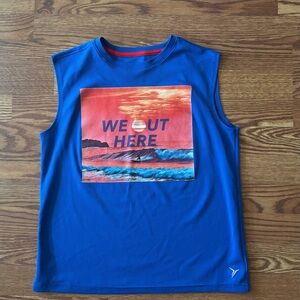 Old Navy Blue Sleeveless Shirt with Orange Beach Graphic size XL 14-16